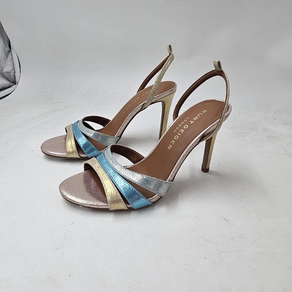 Kurt Geiger Metallic Gold, Silver & Blue Strappy Heels - Picture 8 of 9